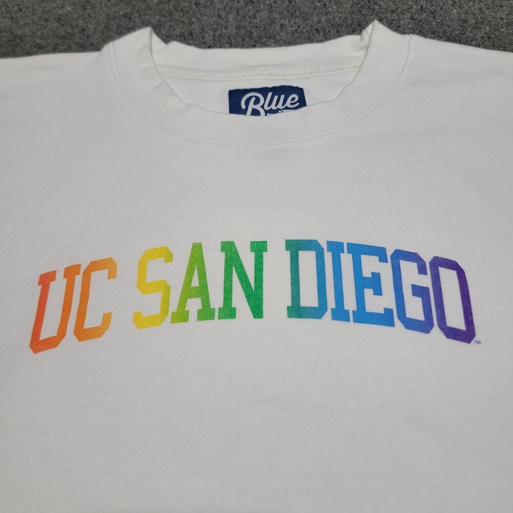UCSD Tritons Sweatshirt Mens 2XL XXL White Rainbow Pride LGBT San Diego Crewneck